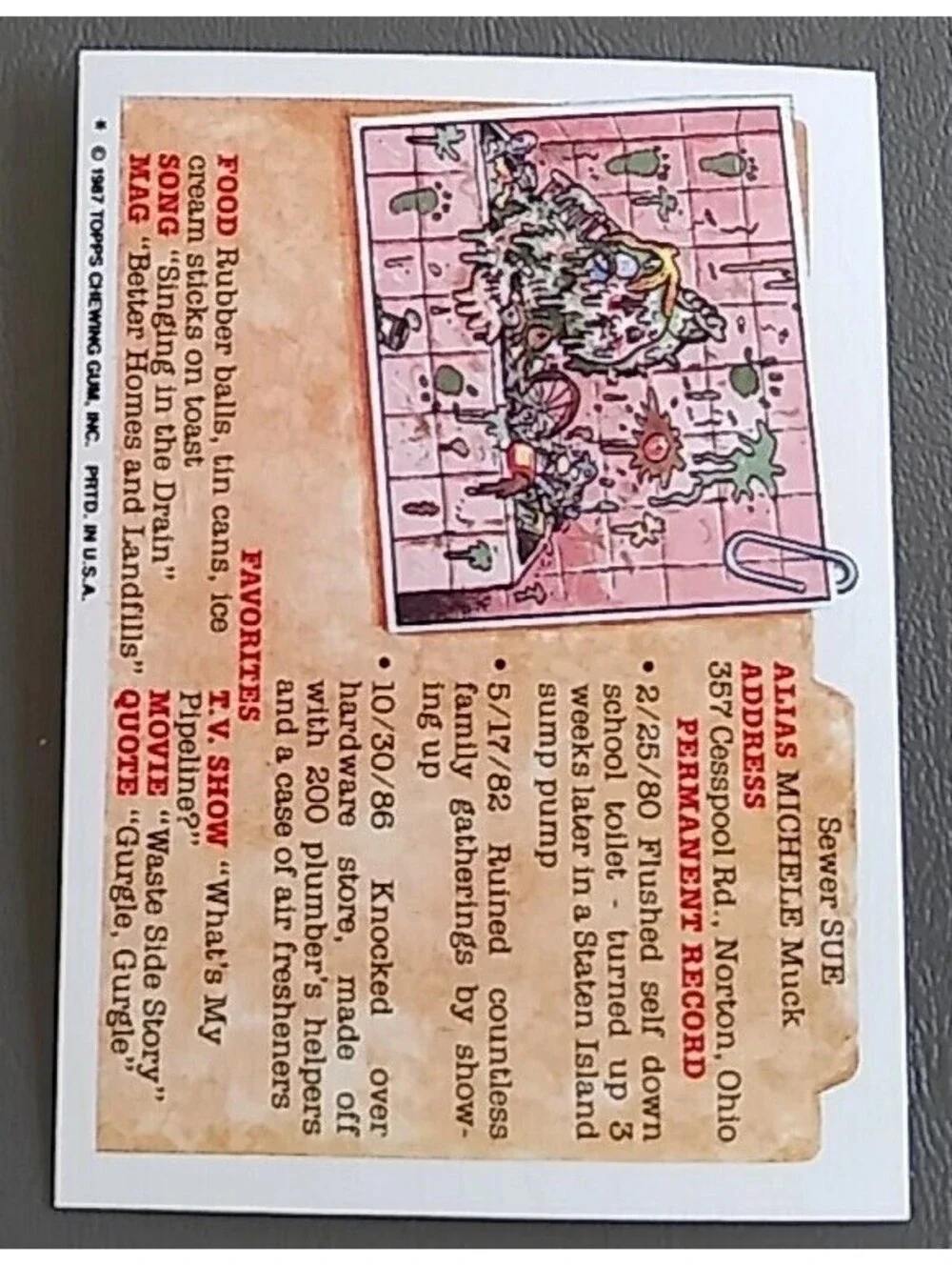 1987 TOPPS GARBAGE PAIL KIDS 274A REPTILIAN LILLIAN